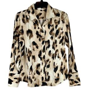 Paperwhite Leopard Animal Print Button Up Blouse 8